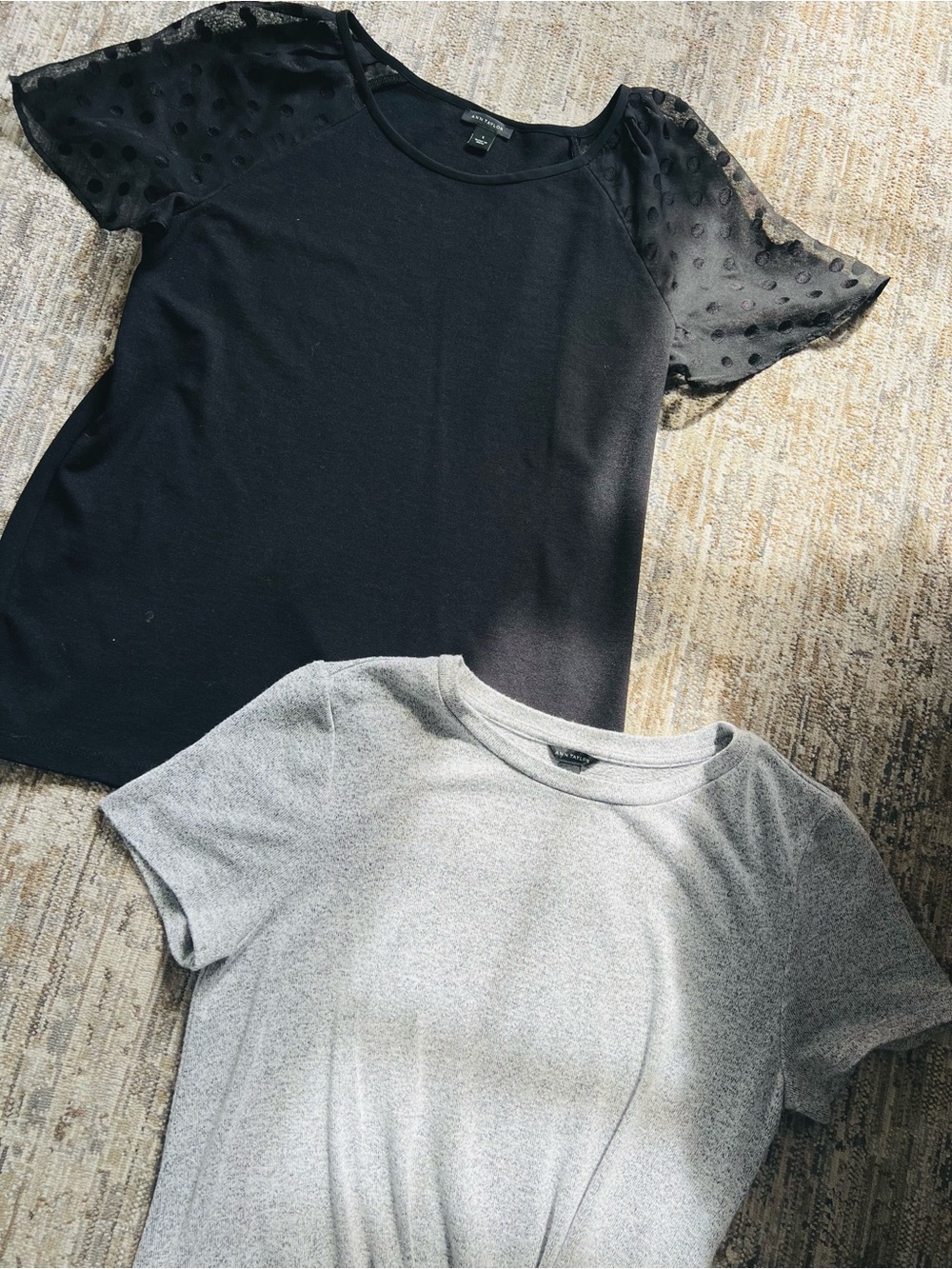 Ann Taylor Black Sheer-Sleeve Women’s Top and Gray Top Bundle - Picture 2 of 6